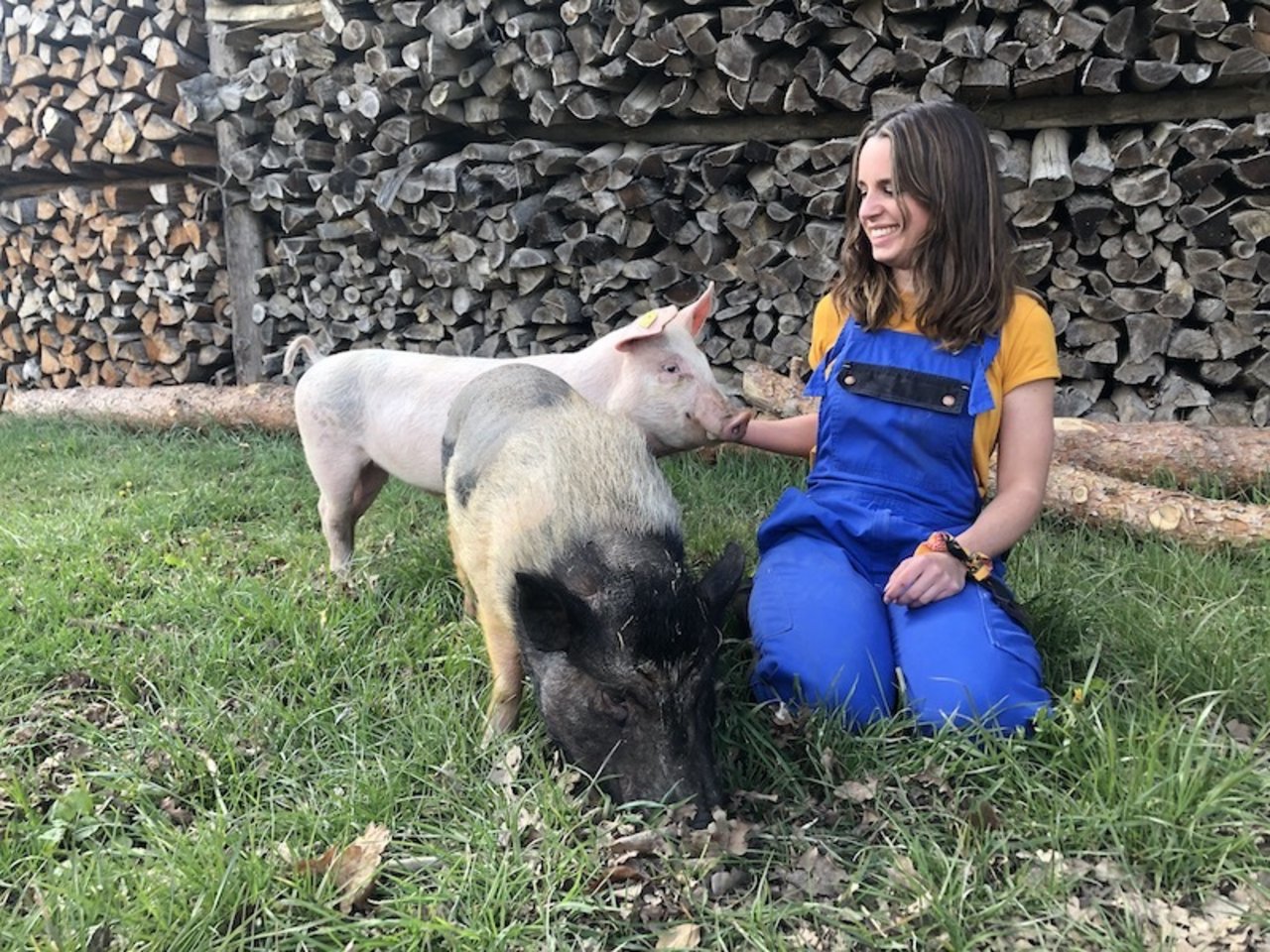 Johanna Burri unterwegs mit Molly (vorne) und Schweini.