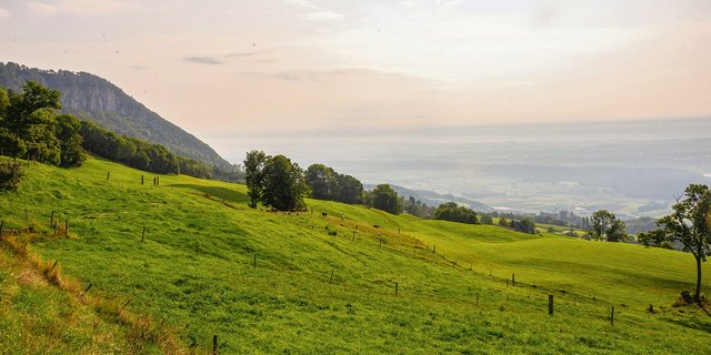 Der Panoramablick vom oberaargauischen Rumisberg über das Mittelland.(Bild Hansjürg Jäger)