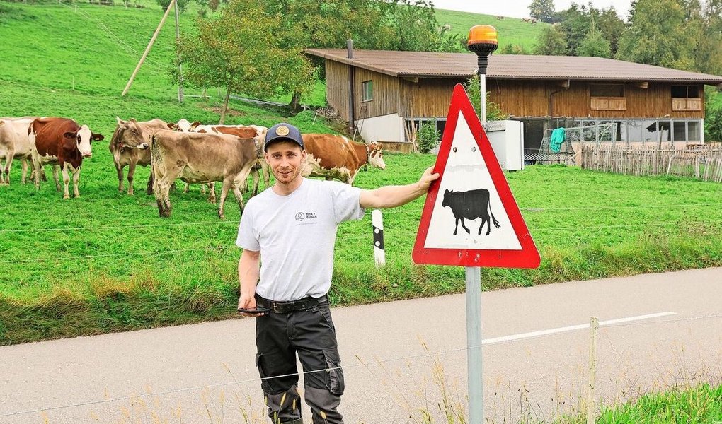 An dieser Strasse fing alles an: Damit die Kühe sicher auf die andere Seite gelangen, baute Andreas Pfister ein ferngesteuertes Drehlicht inklusive App.