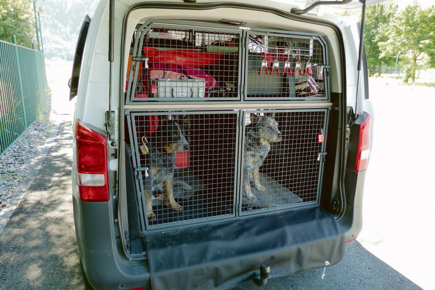 Fritz und Eddy warten im Auto auf ihren Einsatz. Dort haben sie viel Platz und können sich auch ausruhen.(Bild jsc)