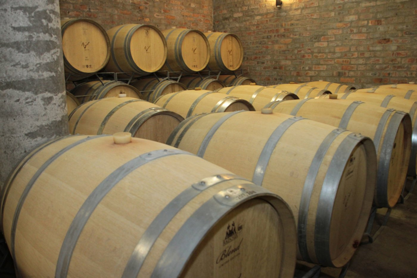 Das Ehepaar Bein lagert ihren Wein im Keller in französischen Eichenfässern.