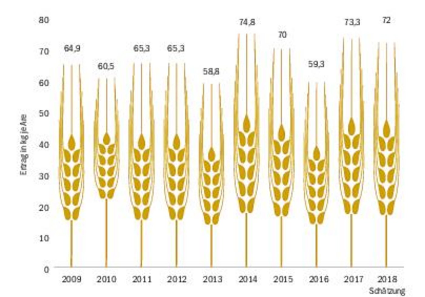 Laut den BauernZeitungs-Umfragen im Verlauf dieser Woche fällt die Gerstenernte 2018 etwas weniger gut aus als 2017. Allerdings war 2017 ein Super-Jahr für die Gerste. (Quelle Agristat/ Schätzung BauZ)