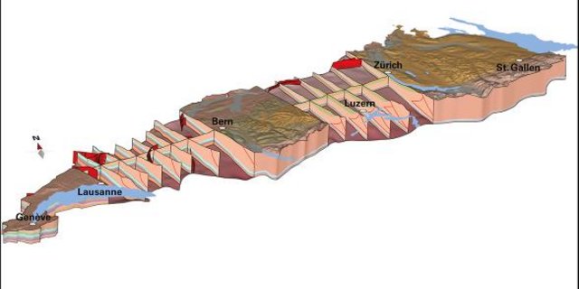 Das Model zeigt den geologischen Aufbau unter dem dicht besiedelten Mittelland. (Bild zVg)