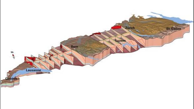 Das Model zeigt den geologischen Aufbau unter dem dicht besiedelten Mittelland. (Bild zVg)