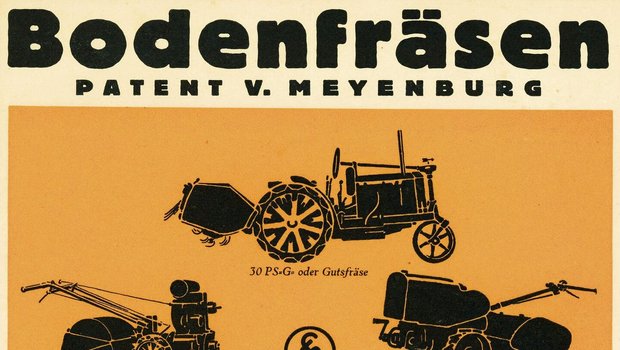 Die von Konrad von Meyenburg erstmals 1910 patentierte Bodenfräse wurde in der Praxis für Gärtner, Bauern und Gutsbesitzer weiterentwickelt.