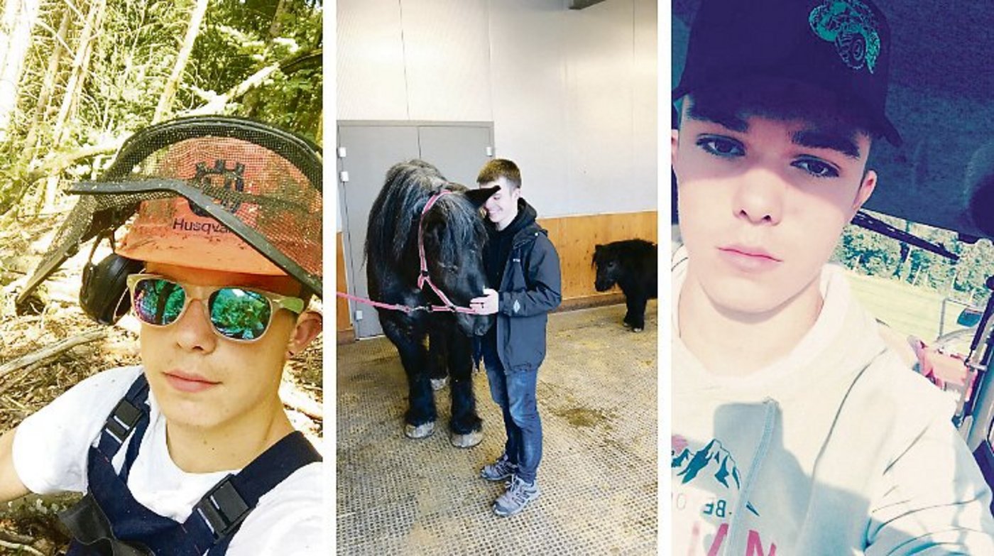 Auch auf seinen Social-Media-Profilen präsentiert Maël Simond seine Begeisterung für die Landwirtschaft. Viele Bilder zeigen ihn bei der Arbeit oder mit Tieren.(Bilder Mael Simond, Montage lja)