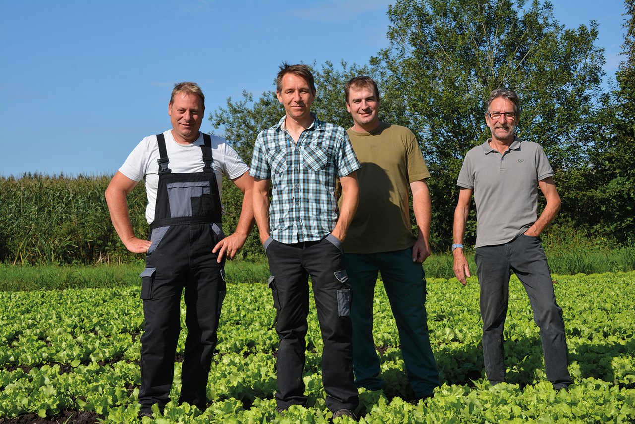 Die vier Partner in der BG Bioleguma in Ried bei Kerzers (v.l.): Rolf Etter, Jürg Frey, Roland Maeder und Roland Fasnacht. (Bild pd)