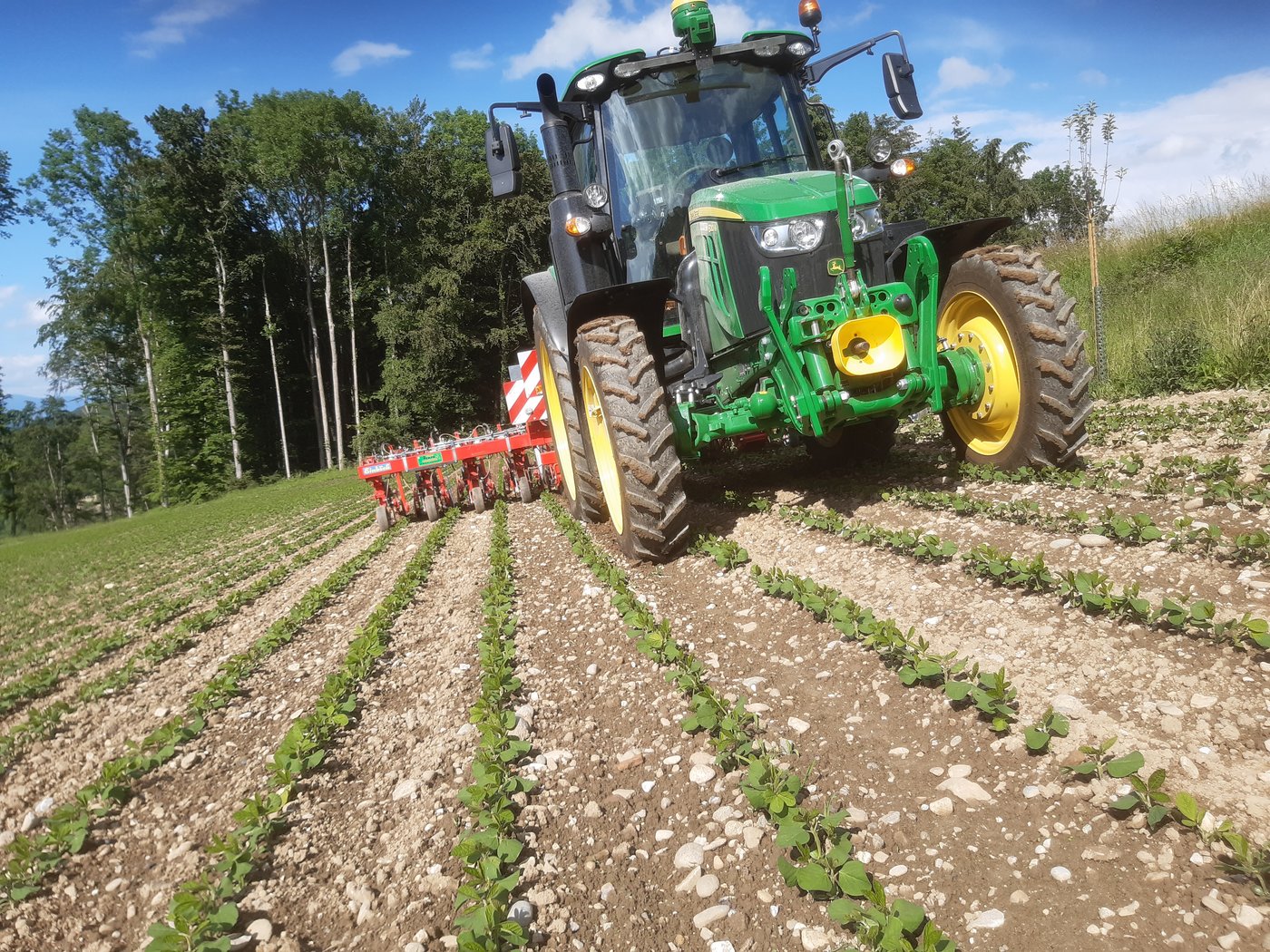 Auch am Hang präzise: der Geräteträger kombiniert mit RTK, GPS und Kameras. (Bild Schneeberger und Berger)