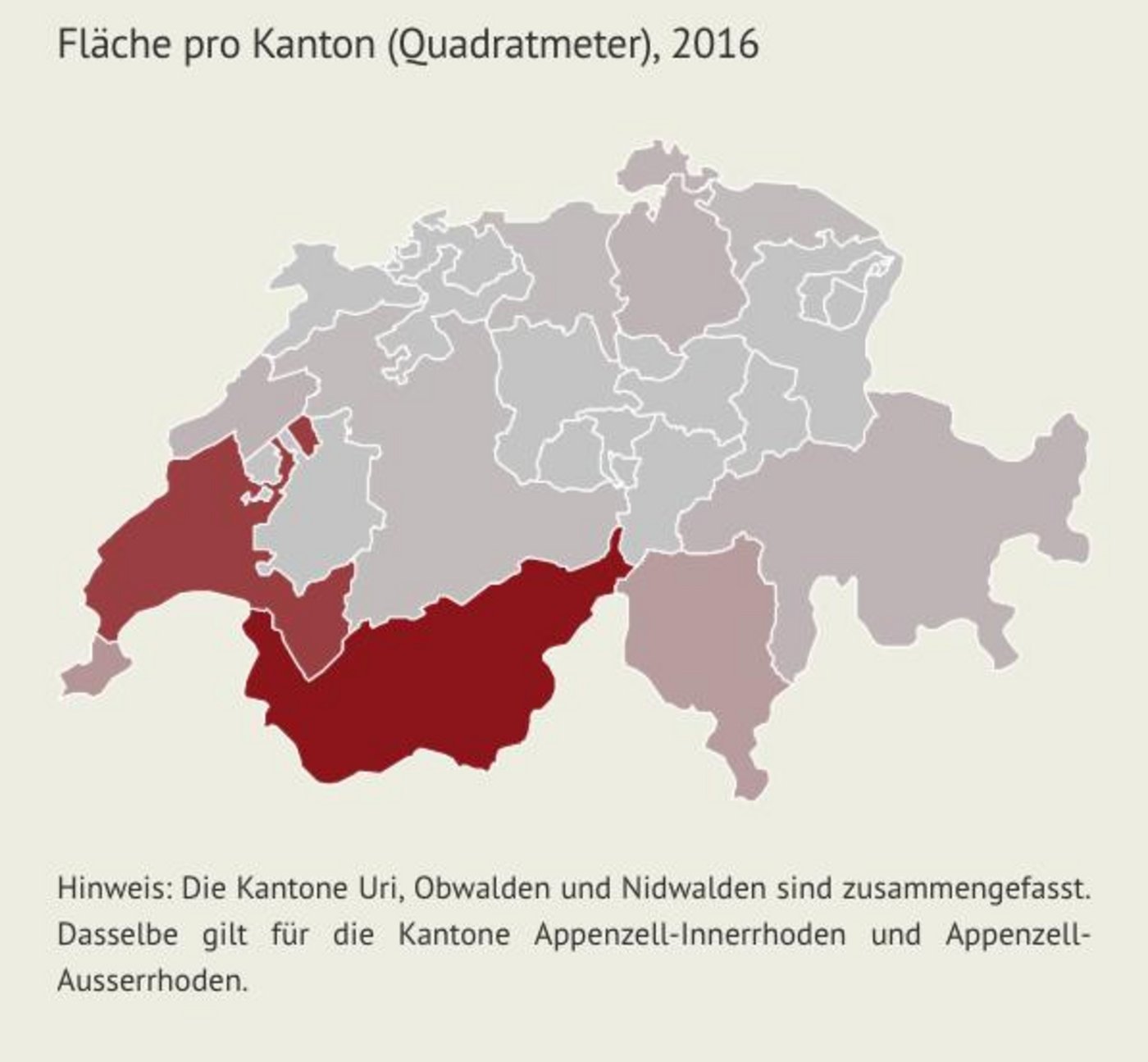 Flächengrafik: Vom Kanton Basel Stadt mit rund 48'000 bis zum Kanton mit mehr als 48'000'000 Quadratmeter Weinanbau. (Grafik LID)