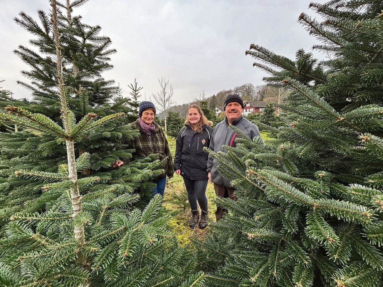 Monika Keller mit Tochter Mirjam und Ehemann Roger sind gerüstet: Am Samstag beginnt der Christbaumverkauf so richtig. 