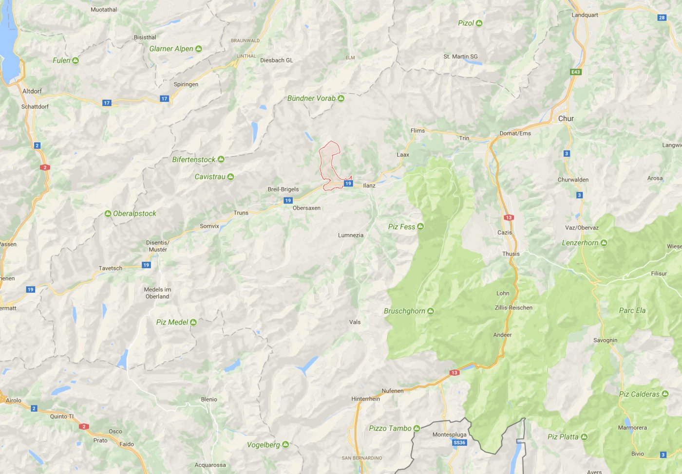 Rueun liegt bei Ilanz im Bündner Oberland. (Screenshot Maps)