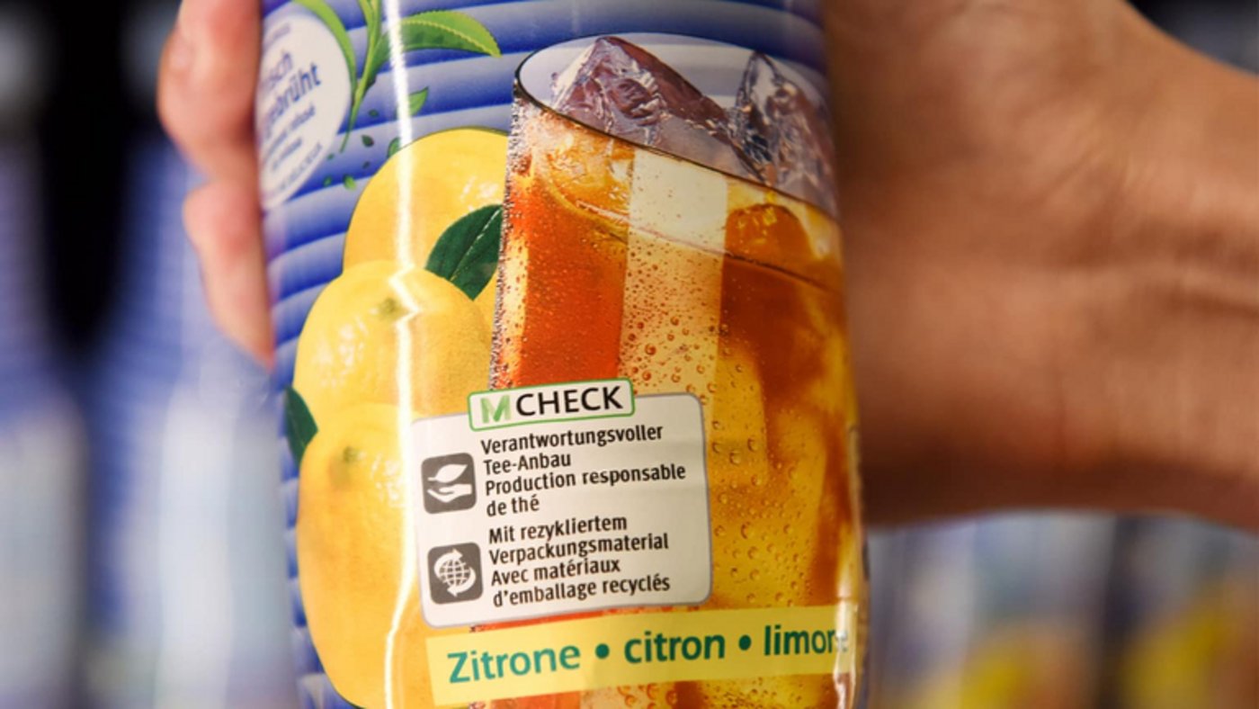 M-Check, die Nachhaltigkeits-Kennzeichnung auf der Verpackung.. (Bild Migros)