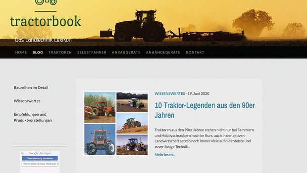 Auf der Website tractorbook.de finden sich unzählige technische Daten zu Landmaschinen und Traktoren. Screenshot: Beat Schmid