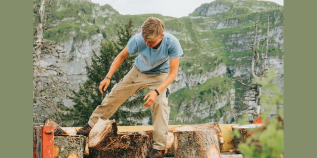 Die zugesägten Holztötze werden von Petra Fässler auf den «Budäbus» geladen. (Bild Yasemin Salman)