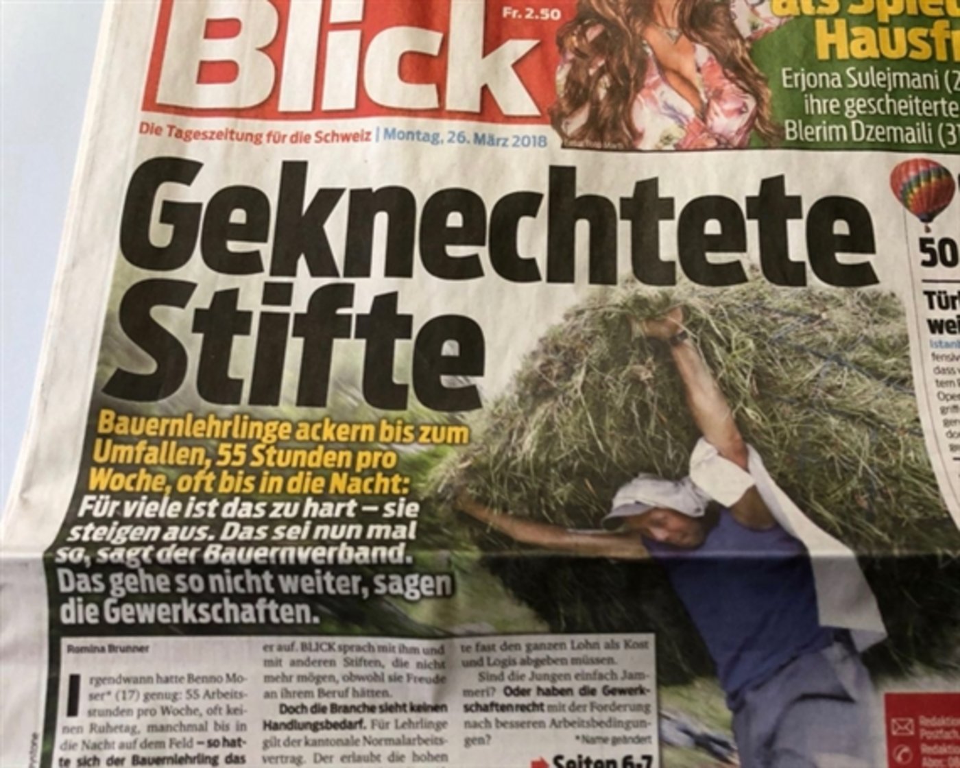 «Geknechtete Stifte»: Die Blick-Titelseite vom 26. März 2018. (Bild jw) 