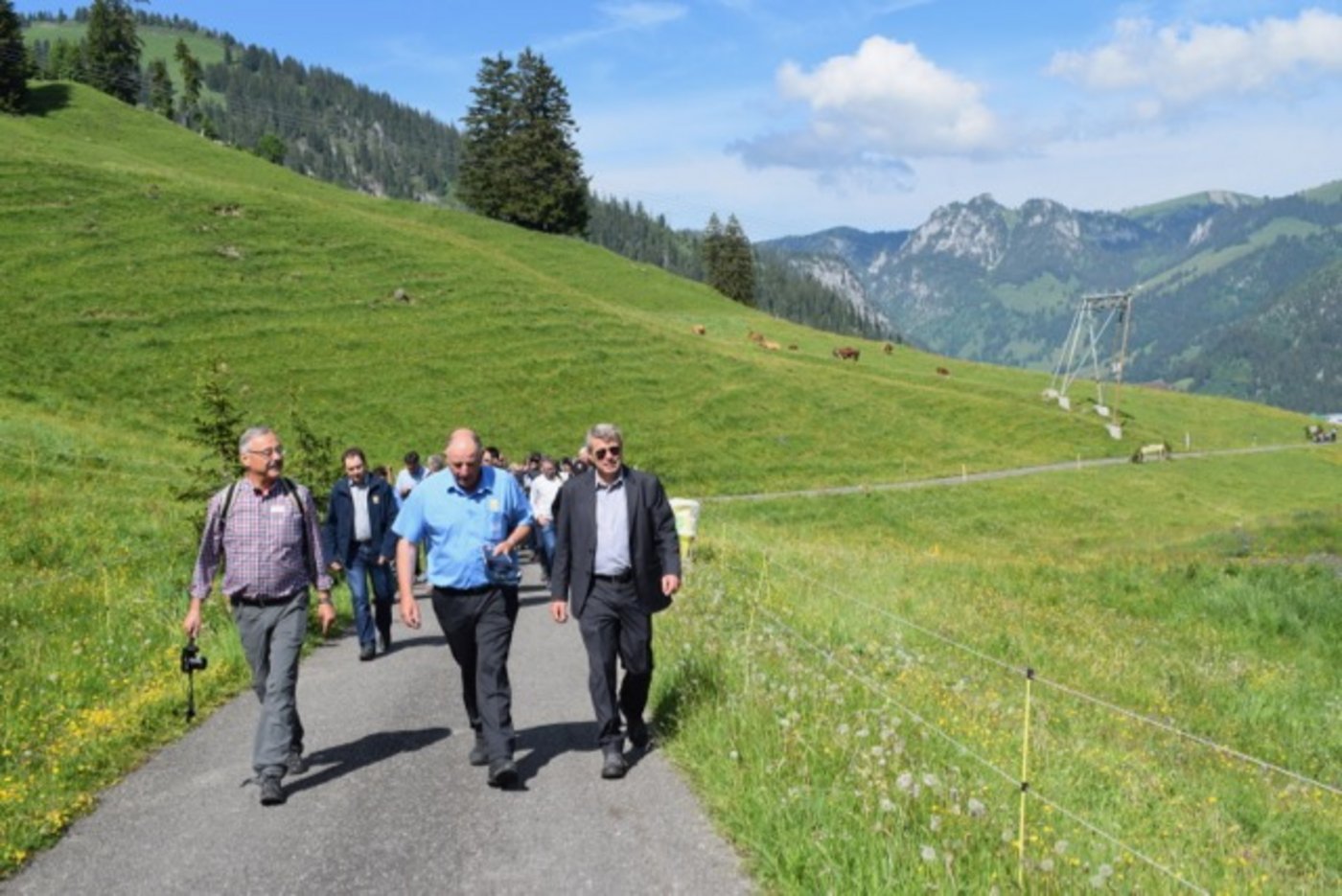 Organisatoren und Gäste auf dem Weg auf die Alp Nüegg. (
