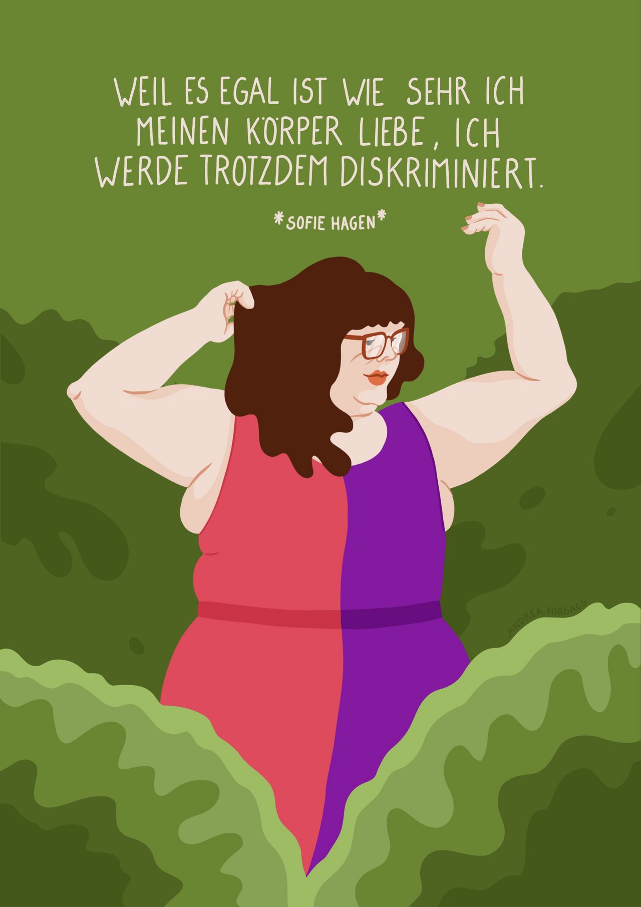 Illustration von Andrea Forgacs mit einem Zitat der dänischen Komikerin Sofie Hagen. (Bild Sofie Hagen)