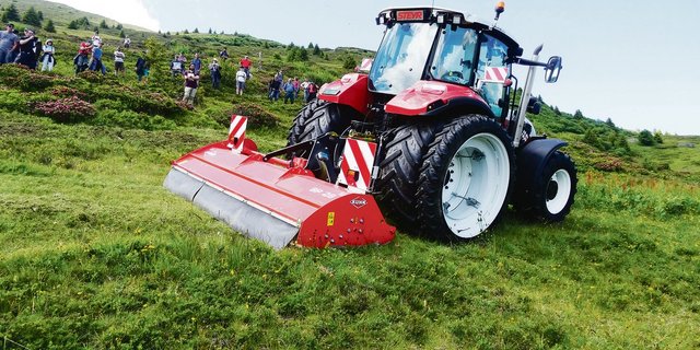 Mulchen ist auf verschiedene Arten möglich: Es gibt Maschinen, welche den Boden schonen und nur unerwünschte Arten schlegeln (Bild links). Nach dem Einsatz des Forstmulchgeräts (rechts) war die ganze Flora weg und der Boden sozusagen planiert.(Bilder Vrena Crameri-Daeppen)