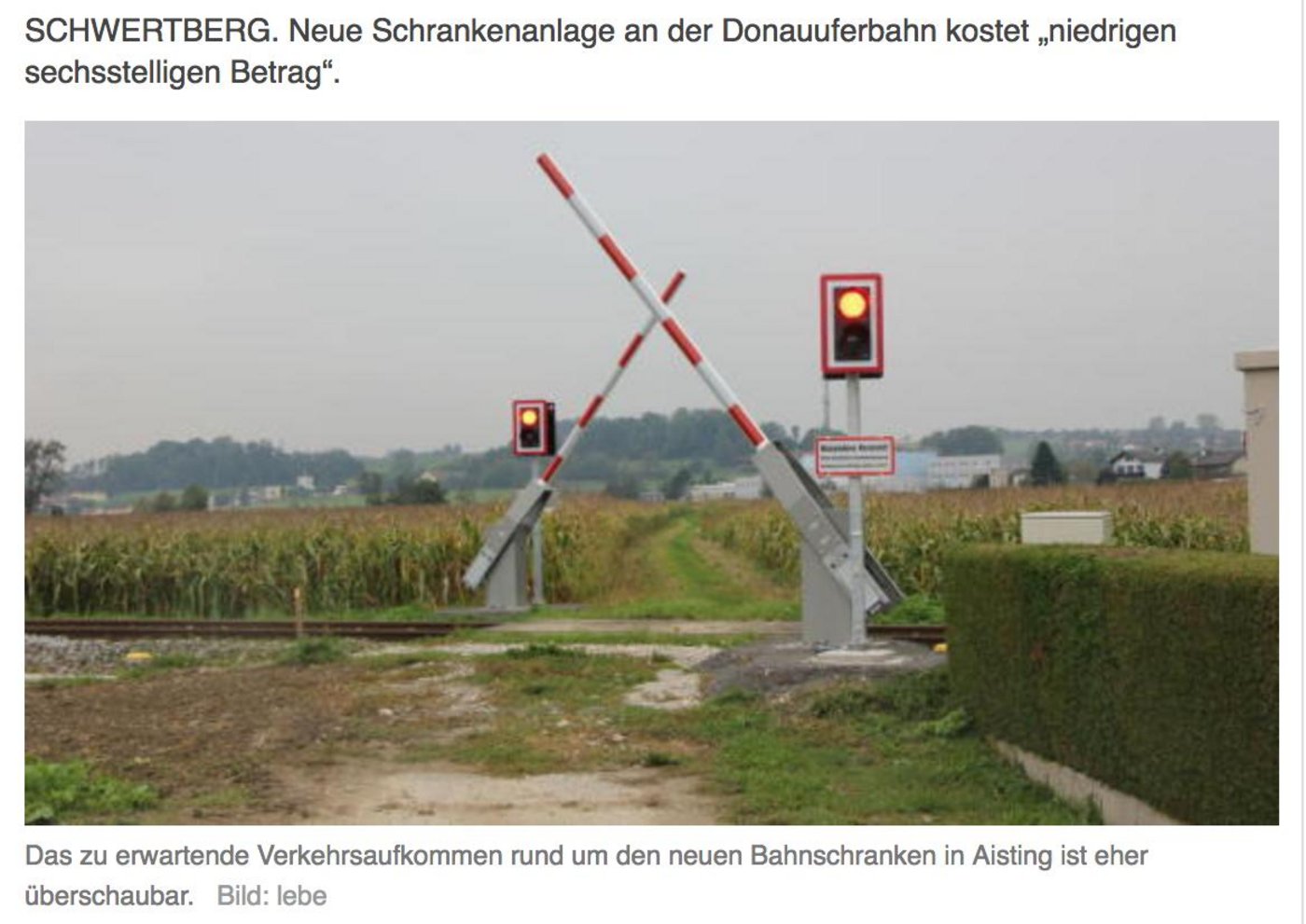 An dieser neuen Bahnschranke sei doch eher wenig Verkehr zu erwarten, kommentieren Medien das Tun der Österreichischen Bundesbahnen. (Bild Screenshot nachrichten.at)