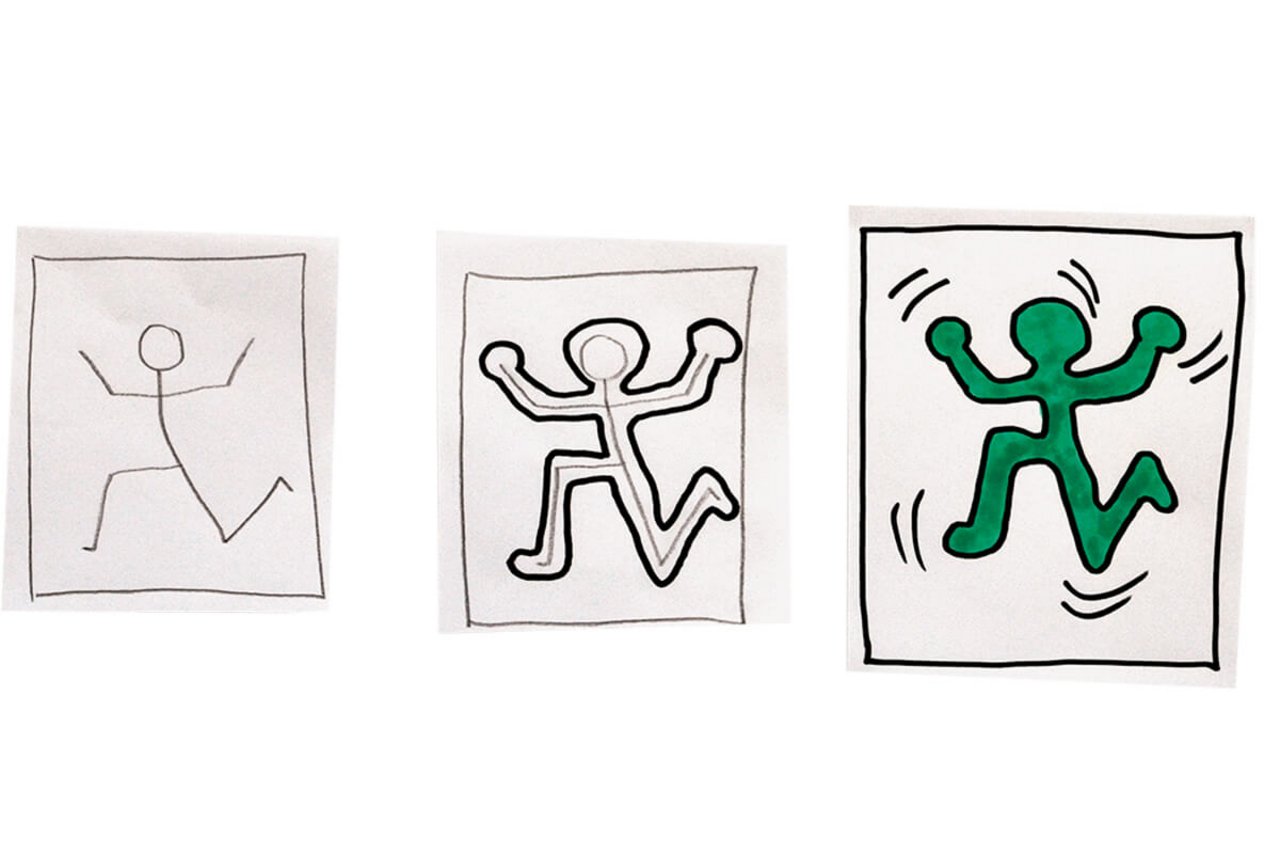 So kannst du Schritt für Schritt ein Keith-Haring-Männchen zeichnen. (Foto: Pia Bertsch)