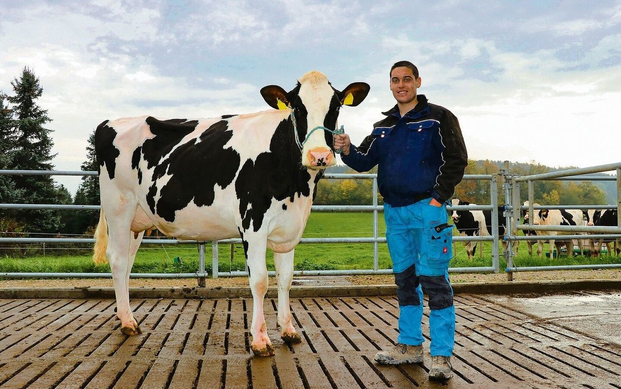 Pascal Luzio mt Kuh Lisa, die er an der Aargauer Auktion ersteigert hat: kein billiger, aber ein guter Kauf.
