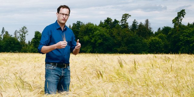 Setzt sich für mehr Swissness im Schweizer Bier ein: Christoph Hagenbuch in seinem Braugerstenfeld.(Bilder Heinz Abegglen)