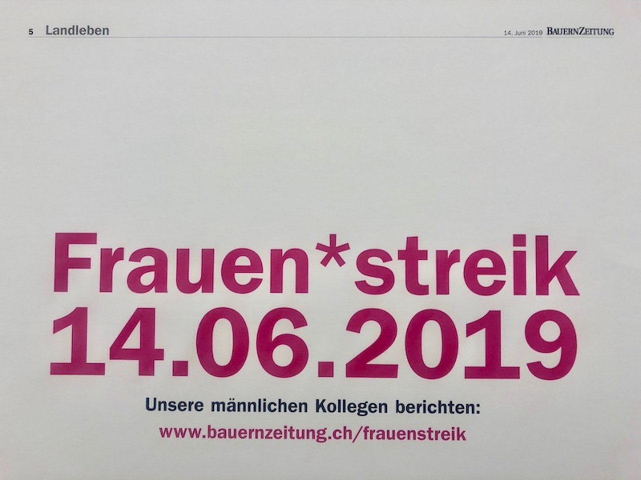 2019 sind beim nationalen Frauenstreik auch Bäuerinnen dabei. Die BauernZeitung schreibt und berichtet darüber. (Bild et)