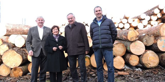Die Exponenten der Holzbranche schlagen Alarm (v. l. n. r.): Max Binder, Sylvia Flückiger, Jean-François Rime und Thomas Lädrach. (Bild Josef Jungo)