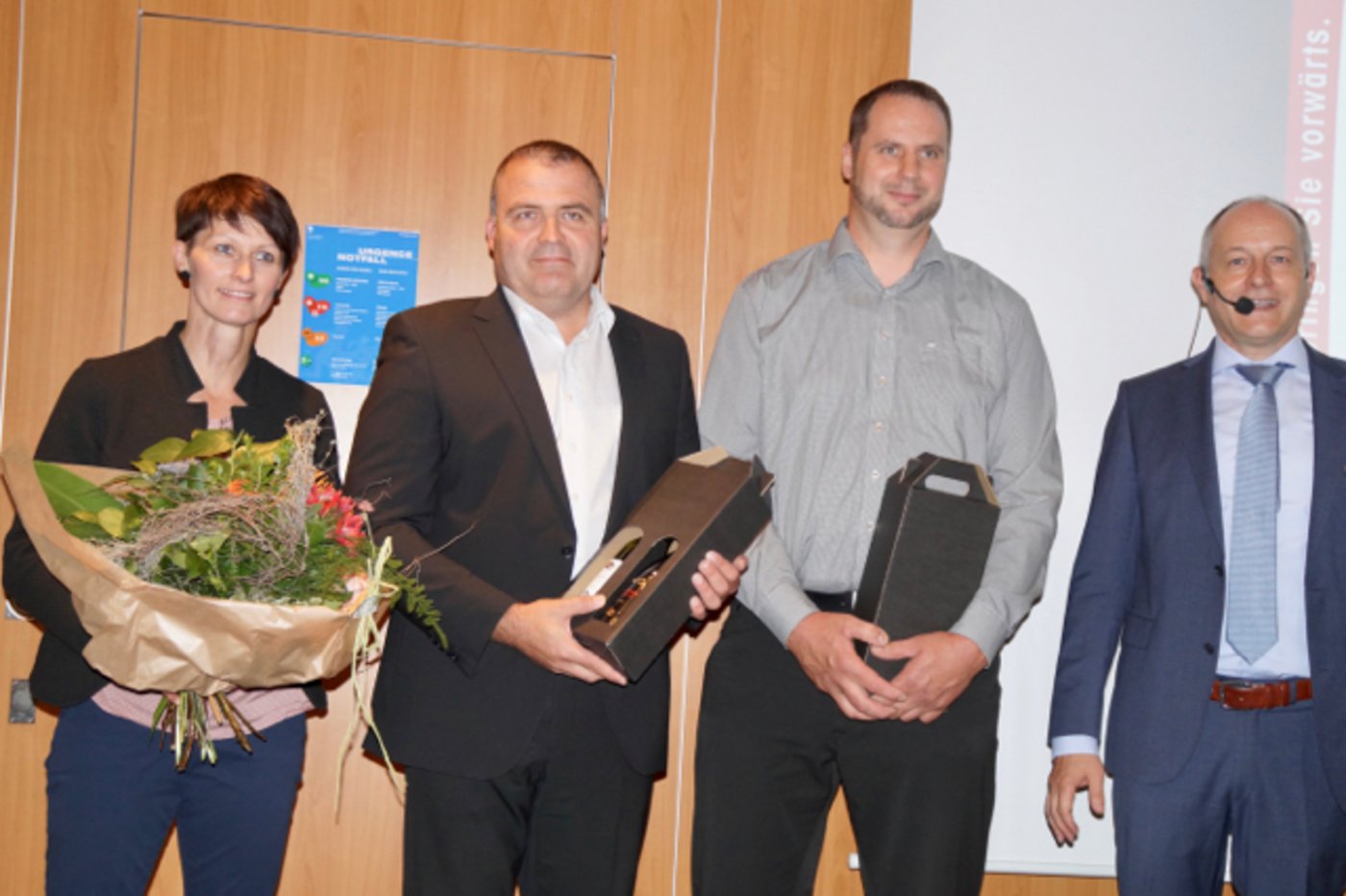 Die neu gewählten Verwaltungsratsmitglieder (v. l.): Tanja Müller, Philipp Käppeli, Markus Arn und Verwaltungsratspräsident Heinz Mollet. (Bild Josef Jungo)