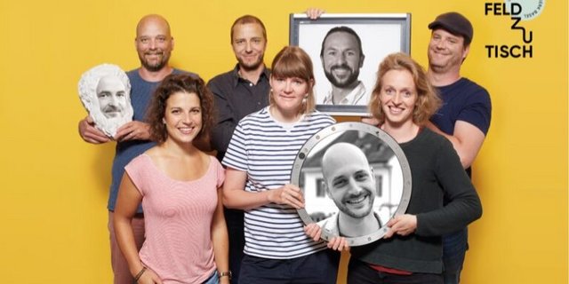 Sie stehen hinter dem Projekt: Hinten v.l.n.r: Christoph Fankhauser, Christoph Schön, Simon Jäggi, Andres Marbach, Matthias Stettler Vorne v.l.n.r: Ramona Malzacher, Esther Lohri, Jarin Huber, Felicia Schäfer (Bild Feld zu Tisch)