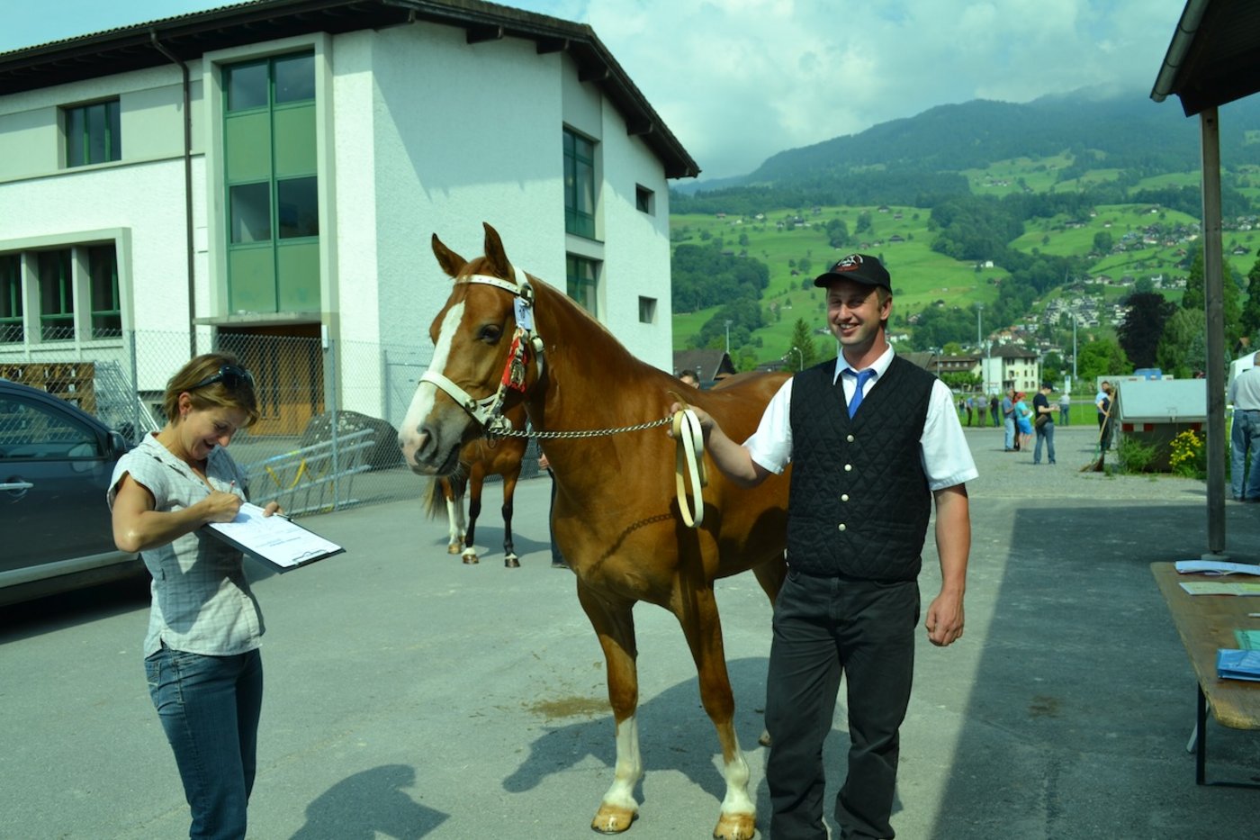 Judith Diethelm, die Sekretärin des Freiberger-Zuchtverbandes, nimmt die Signalemente zum Eintrag in das Pferderegister auf. (Bild Paul Küchler)