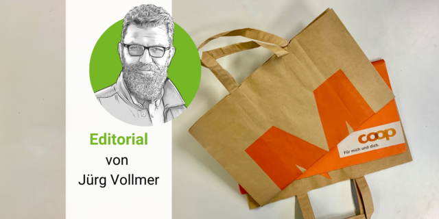 Symbolbild mit Migros und Coop-Papiersäcken.