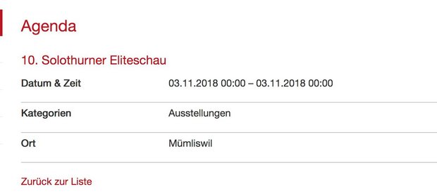 In der Web-Agenda von Swissherdbook war die Solothurner Eliteschau für Samstag, 3. November 2018 angesagt. (Bild Screenshot swissherdbook.ch)