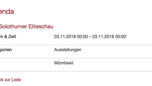 In der Web-Agenda von Swissherdbook war die Solothurner Eliteschau für Samstag, 3. November 2018 angesagt. (Bild Screenshot swissherdbook.ch)
