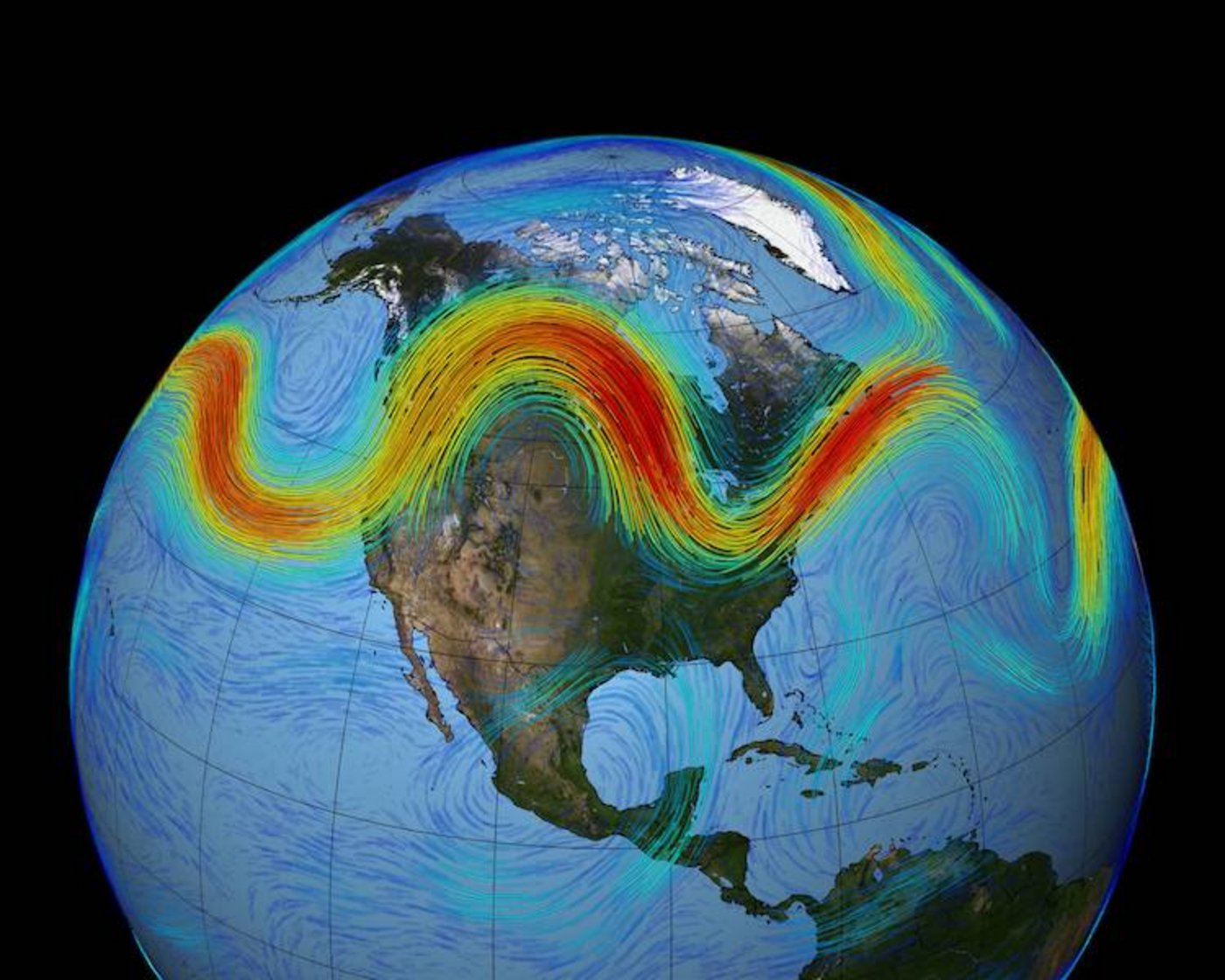 Jetstreams sind globale Windsysteme. Sie kommen in den letzten Jahren häufiger ins Stocken, das Wetter bleibt sozusagen "stehen". Wetterextreme sind die Folge. (Bild Nasa)