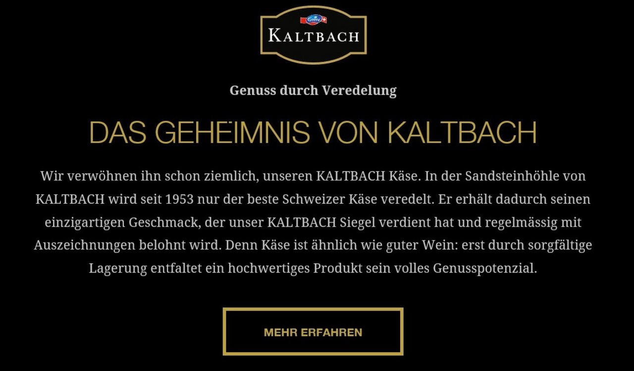 Bis vor wenigen Tagen hiess es auf der Kaltbach-Website, es werde nur bester Schweizer Käse ausgereift...