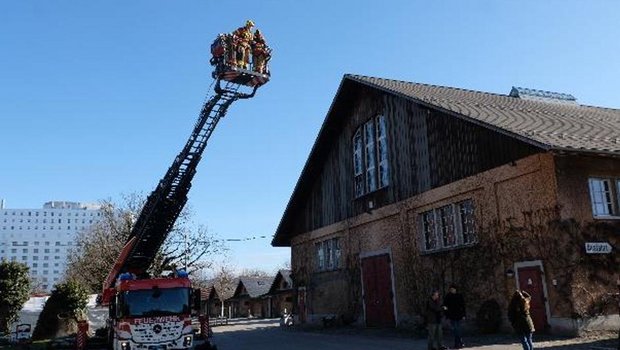 Die Berner Berufsfeuerwehr installierte die Nisthilfe auf dem Dach der Reithalle des Nationalen Pferdezentrums. (Bild zVg)