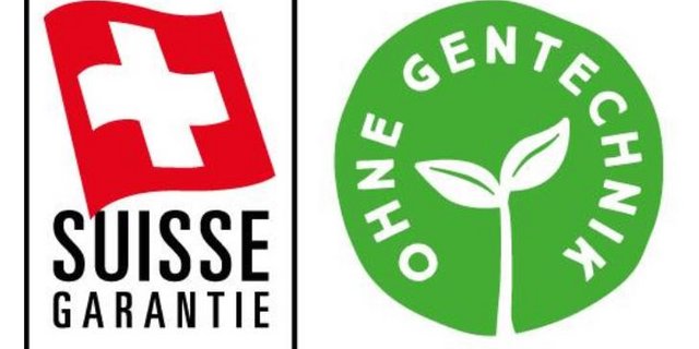Suisse-Garantie-Gütesiegel und das «Ohne Gentechnik»-Label. (Bild AMS)