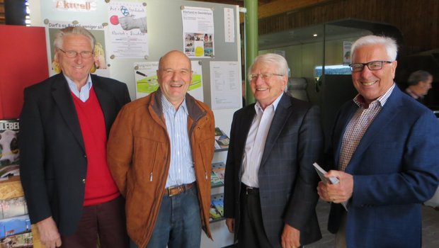 Bedeutende Weichensteller bei Aufbau und Weiterentwicklungen in der „Burgrain-Welt“ (von links): Kurt Marti (Zell, Mitglied Stiftungsrat), Hans Burger (Pierrafortscha FR, ehem. Präsident des Museumsvereins), Franz Schwegler (Ittigen BE, Präsident Agrovision Ressourcen AG) und Hans Wey (Muri AG, Präsident Stiftung Agrovision Muri). (Bild Verein Schweizerisches Agrarmuseum)