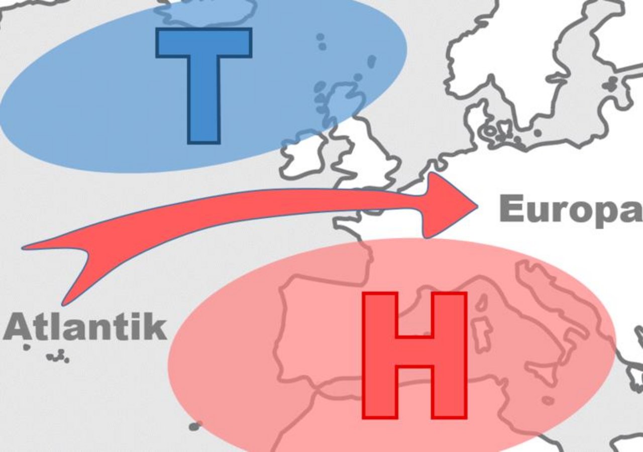 Die beiden Druckzentren waren Grund für die warme Luft, die vom Atlantik nach Mitteleuropa strömte. (Bild Meteo Schweiz)