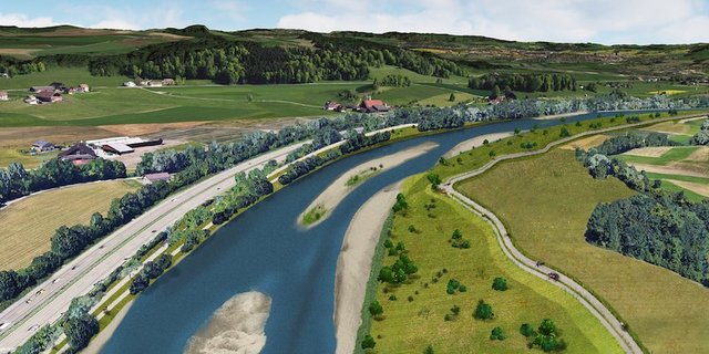 Revitalisierung heisst meist Verbreiterung von Gewässern.  Beim  Reussprojekt wird nun über Entschädigung diskutiert. (Bild Kanton LU)