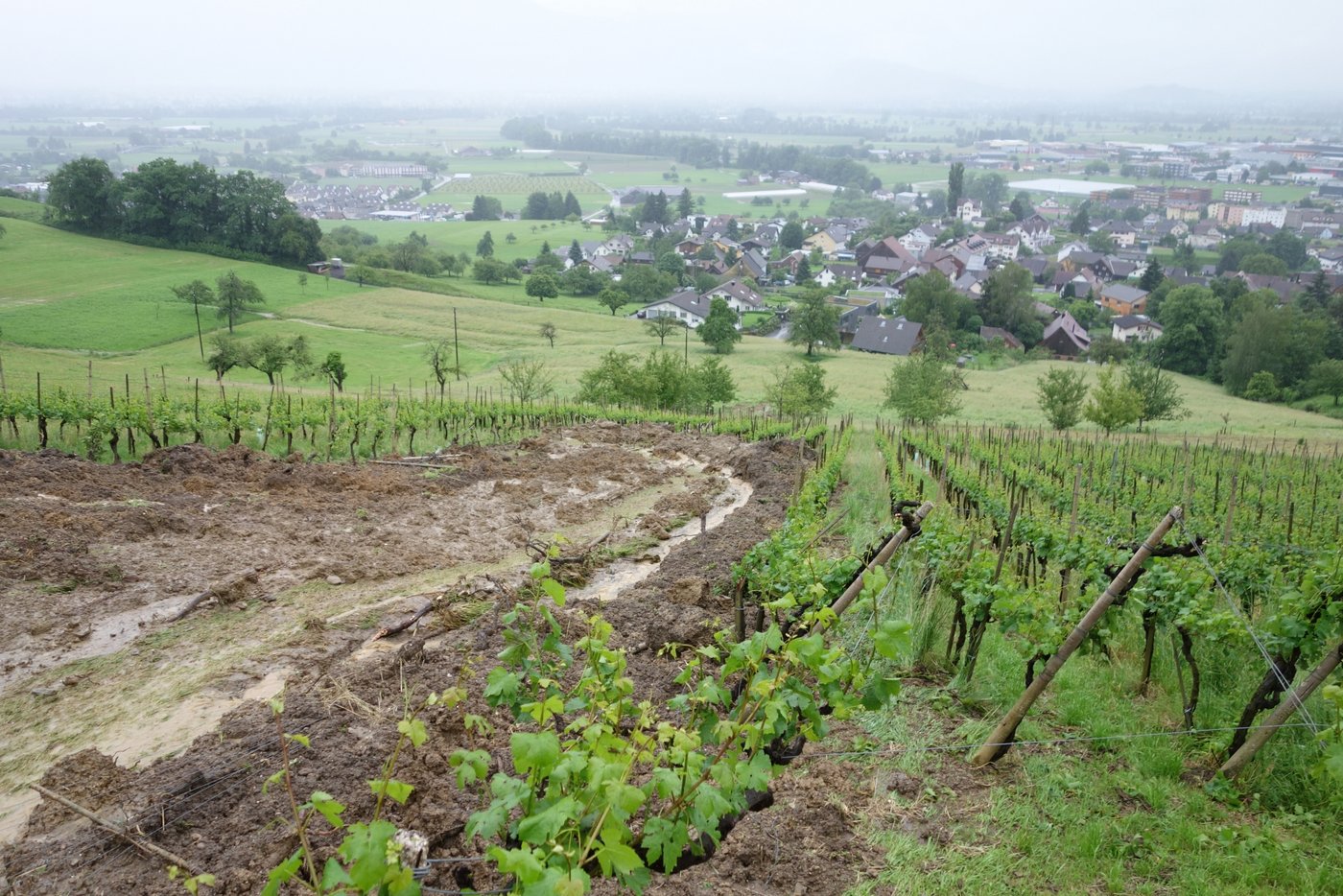 rutschte auf einer Breite von rund 15 Metern ab. Im Dorf ...