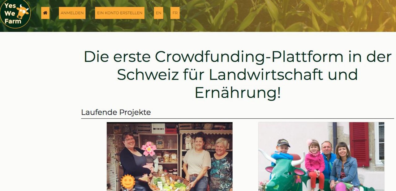 Die Plattform «Yes We Farm» will nur Projekte aus der Land- und Ernährungswirtschaft unterstützen. (Bild Screenshot)