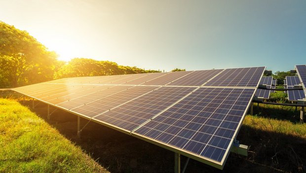 solar panel on sky sunset background.