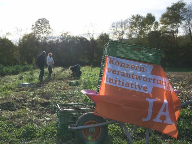 Aktion «Bauern für Konzernverantwortung» ruft zum Mitmachen auf Auch der Slow-Grow-Hof in Mönchaltorf macht bei der Aktion mit. (Bild Kleinbauern-Vereinigung)