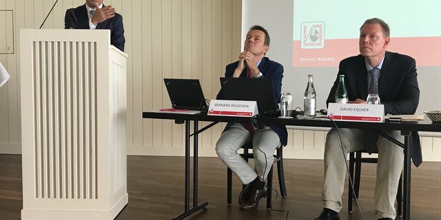 "Die Schweiz kann sich keinen Stillstand leisten": SCM-Präsident Lorenz Hirt, Finanzchef Bernard Wildeisen und Direktor David Escher (v.l.). (Bild akr) 