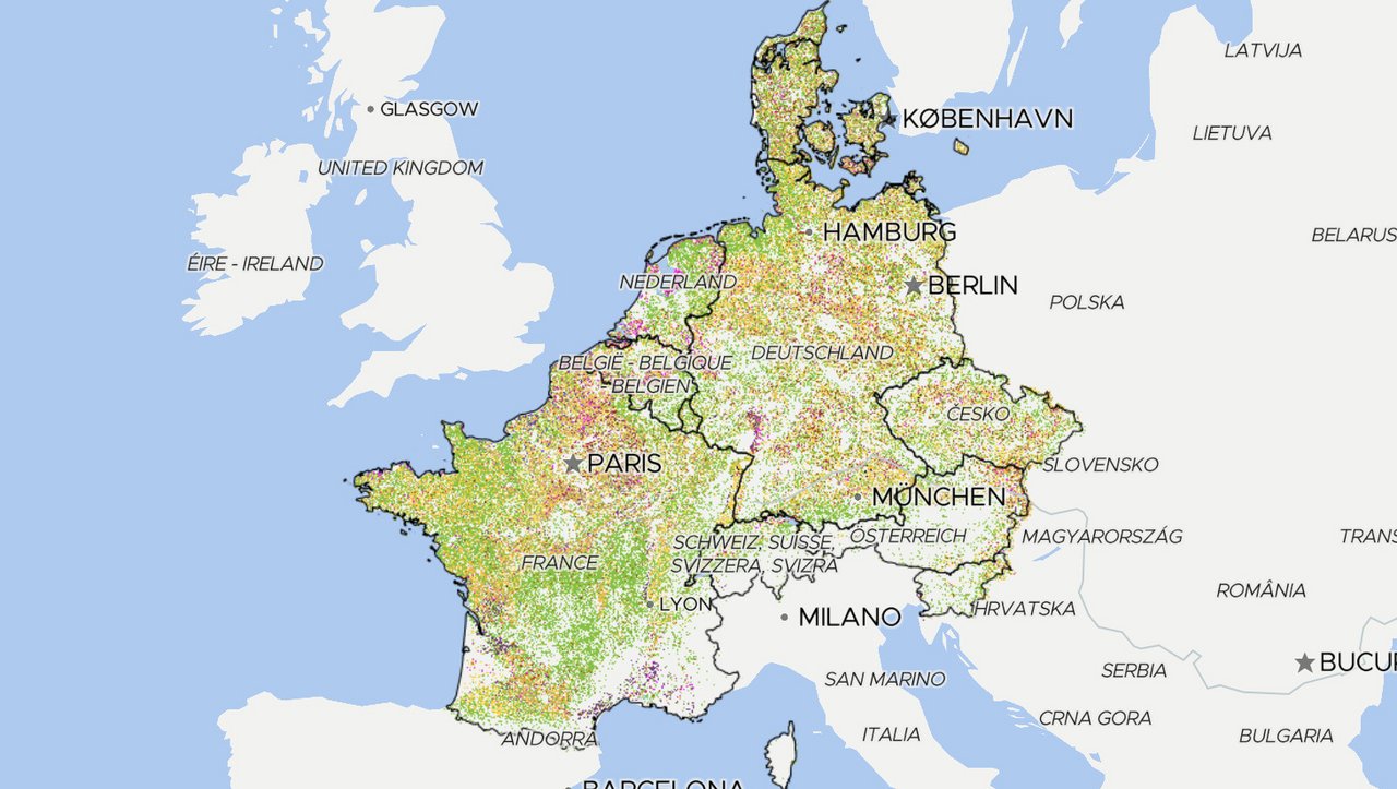 Die «Nimbo»-Karte macht Anbauflächen-Daten aus 11 europäischen Ländern mit hohem Detailgrad kostenlos zugänglich. (Bilder Screenshots agri.nimbo.earth) 