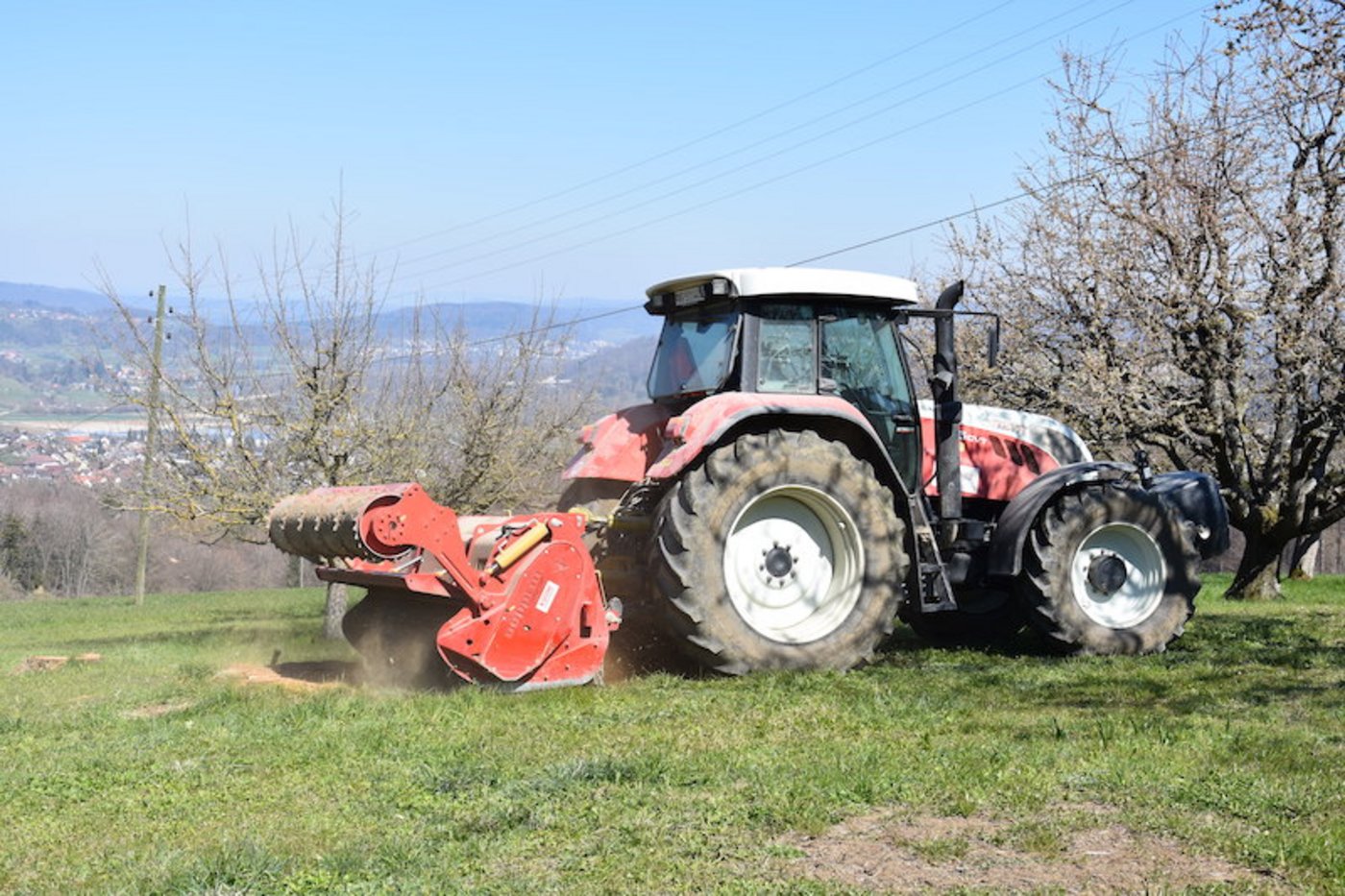 Beim Fräsen eines Baumstrunks ist die Fahrtrichtung rückwärts. Dafür braucht der Traktor mindestens 180 PS. Will man Steine fräsen, ist die Rotordrehzahl geringer. (Bilder Jasmine Baumann)