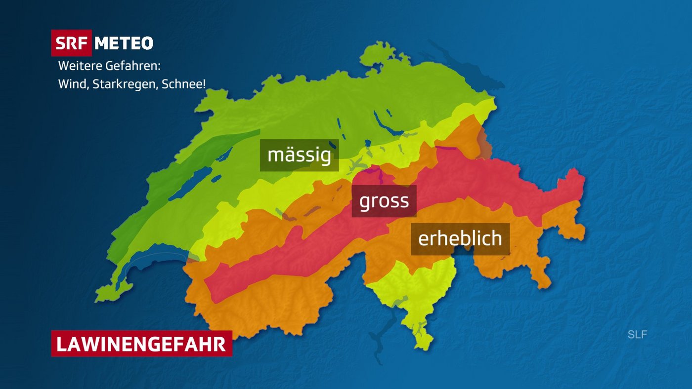Die starken Schneefälle und die relativ hohen Temperaturen sorgen für teilweise grosse Lawinengefahr. (Bild SRF Meteo/Twitter)