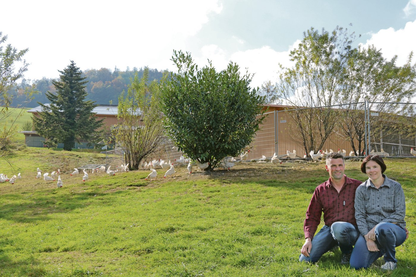 Brigitte und Daniel Eschbach sind die Betriebsleiter auf dem Hof Gemeindeweide in Diegten. Ihre 8300 Legehennen haben einen Auslauf von drei Hektaren zur Verfügung.